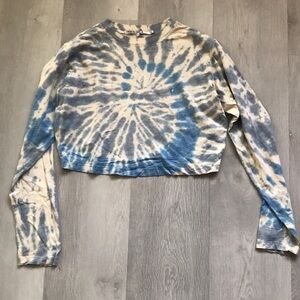 PAM & GELA CROPPED BLUE TIE DYE LONG SLEEVE WOMENS MEDIUM